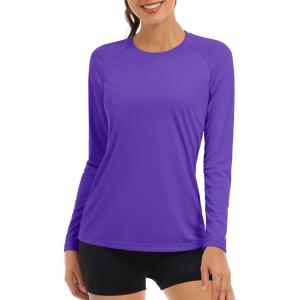 imageTACVASEN Womens Long Sleeve Rash Guard UPF 50 UV Sun Shirts Quick Dry Swim Shirt Hiking TopsPurple