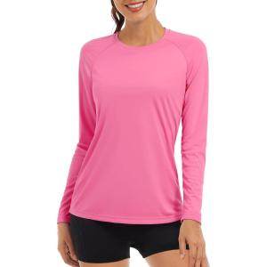imageTACVASEN Womens Long Sleeve Rash Guard UPF 50 UV Sun Shirts Quick Dry Swim Shirt Hiking TopsRose Red