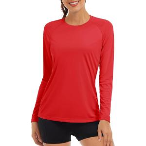 imageTACVASEN Womens Long Sleeve Rash Guard UPF 50 UV Sun Shirts Quick Dry Swim Shirt Hiking TopsTomato Red