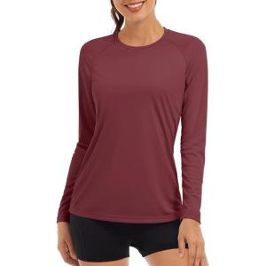 imageTACVASEN Womens Long Sleeve Rash Guard UPF 50 UV Sun Shirts Quick Dry Swim Shirt Hiking TopsWine Red