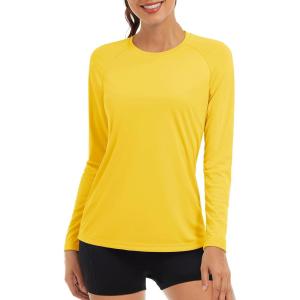 imageTACVASEN Womens Long Sleeve Rash Guard UPF 50 UV Sun Shirts Quick Dry Swim Shirt Hiking TopsYellow