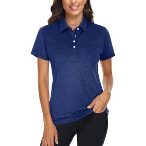 imageTACVASEN Polo Shirts for Women Short Sleeve Golf Shirts 4Button Quick Dry Workout Tops Collared for Work Running TennisDark Blue