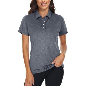 imageTACVASEN Polo Shirts for Women Short Sleeve Golf Shirts 4Button Quick Dry Workout Tops Collared for Work Running TennisDark Gray