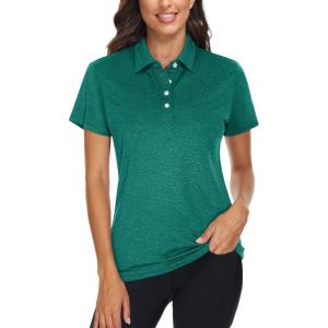 imageTACVASEN Polo Shirts for Women Short Sleeve Golf Shirts 4Button Quick Dry Workout Tops Collared for Work Running TennisEgreen