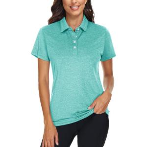 imageTACVASEN Polo Shirts for Women Short Sleeve Golf Shirts 4Button Quick Dry Workout Tops Collared for Work Running TennisLight Green