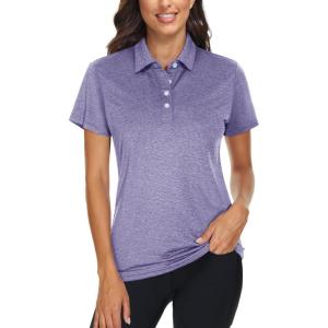 imageTACVASEN Polo Shirts for Women Short Sleeve Golf Shirts 4Button Quick Dry Workout Tops Collared for Work Running TennisLight Purple