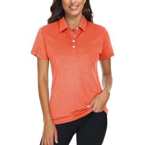 imageTACVASEN Polo Shirts for Women Short Sleeve Golf Shirts 4Button Quick Dry Workout Tops Collared for Work Running TennisOrange