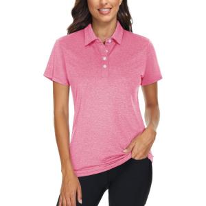 imageTACVASEN Polo Shirts for Women Short Sleeve Golf Shirts 4Button Quick Dry Workout Tops Collared for Work Running TennisPink