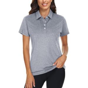 imageTACVASEN Polo Shirts for Women Short Sleeve Golf Shirts 4Button Quick Dry Workout Tops Collared for Work Running TennisSilver