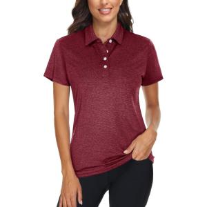 imageTACVASEN Polo Shirts for Women Short Sleeve Golf Shirts 4Button Quick Dry Workout Tops Collared for Work Running TennisWine Red