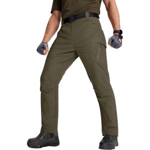 imageTACVASEN Mens Tactical Cargo Pants Cotton 9 Pockets Work Pants Stretch Hiking Pants Lightweight Outdoor Workout PantGreen