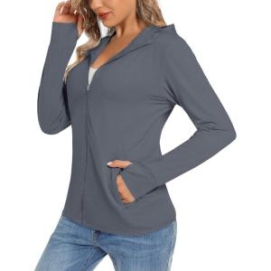 imageTACVASEN Womens Sun Hoodies Lightweight Jacket for Women Zip Up UPF 50 UV Shirt Long SleevesDark Gray