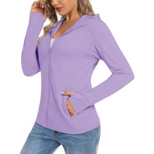 imageTACVASEN Womens Sun Hoodies Lightweight Jacket for Women Zip Up UPF 50 UV Shirt Long SleevesLight Purple