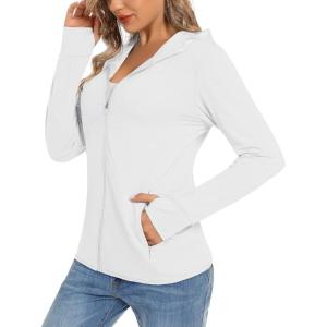 imageTACVASEN Womens Sun Hoodies Lightweight Jacket for Women Zip Up UPF 50 UV Shirt Long SleevesWhite