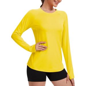 imageTACVASEN Long Sleeve Shirts for Women Workout Top UPF 80 UV Protection Lightweight Rash Guard with Pocket Running ShirtBrightyellow