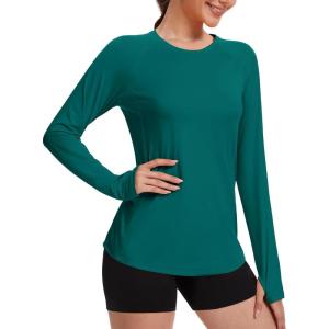 imageTACVASEN Long Sleeve Shirts for Women Workout Top UPF 80 UV Protection Lightweight Rash Guard with Pocket Running ShirtE Green