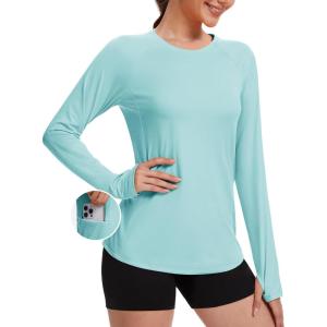 imageTACVASEN Long Sleeve Shirts for Women Workout Top UPF 80 UV Protection Lightweight Rash Guard with Pocket Running ShirtL Lake Blue