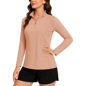 imageTACVASEN Womens Quarter Zip Pullover Golf Shirts UPF 50 Long Sleeve Sun Shirts UV Protection Workout TopsApricot