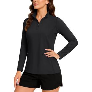 imageTACVASEN Womens Quarter Zip Pullover Golf Shirts UPF 50 Long Sleeve Sun Shirts UV Protection Workout TopsBlack