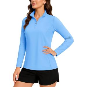 imageTACVASEN Womens Quarter Zip Pullover Golf Shirts UPF 50 Long Sleeve Sun Shirts UV Protection Workout TopsDark Blue