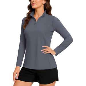 imageTACVASEN Womens Quarter Zip Pullover Golf Shirts UPF 50 Long Sleeve Sun Shirts UV Protection Workout TopsDark Gray