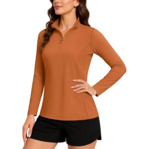 imageTACVASEN Womens Quarter Zip Pullover Golf Shirts UPF 50 Long Sleeve Sun Shirts UV Protection Workout TopsDark Orange