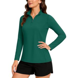imageTACVASEN Womens Quarter Zip Pullover Golf Shirts UPF 50 Long Sleeve Sun Shirts UV Protection Workout TopsEmerald Green