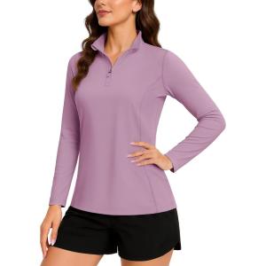 imageTACVASEN Womens Quarter Zip Pullover Golf Shirts UPF 50 Long Sleeve Sun Shirts UV Protection Workout TopsGrey Purple