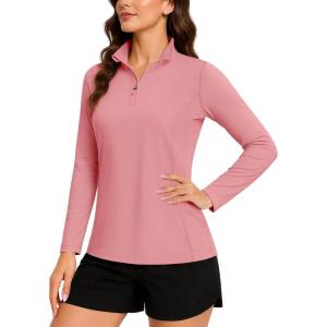 imageTACVASEN Womens Quarter Zip Pullover Golf Shirts UPF 50 Long Sleeve Sun Shirts UV Protection Workout TopsGreypink