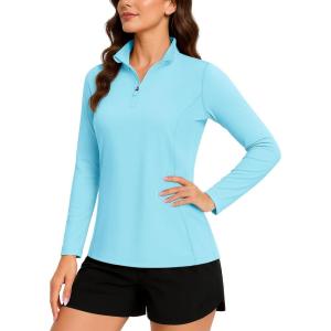 imageTACVASEN Womens Quarter Zip Pullover Golf Shirts UPF 50 Long Sleeve Sun Shirts UV Protection Workout TopsLight Blue