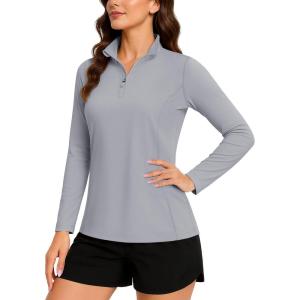 imageTACVASEN Womens Quarter Zip Pullover Golf Shirts UPF 50 Long Sleeve Sun Shirts UV Protection Workout TopsLight Gray