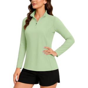 imageTACVASEN Womens Quarter Zip Pullover Golf Shirts UPF 50 Long Sleeve Sun Shirts UV Protection Workout TopsLight Green