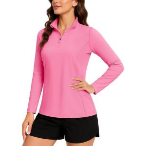 imageTACVASEN Womens Quarter Zip Pullover Golf Shirts UPF 50 Long Sleeve Sun Shirts UV Protection Workout TopsRose Red