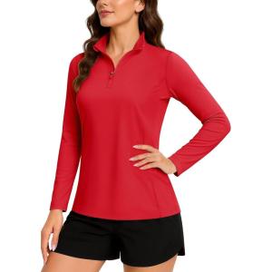 imageTACVASEN Womens Quarter Zip Pullover Golf Shirts UPF 50 Long Sleeve Sun Shirts UV Protection Workout TopsTomato Red