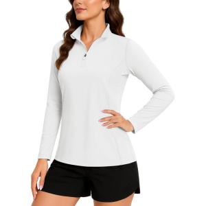 imageTACVASEN Womens Quarter Zip Pullover Golf Shirts UPF 50 Long Sleeve Sun Shirts UV Protection Workout TopsWhite