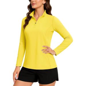 imageTACVASEN Womens Quarter Zip Pullover Golf Shirts UPF 50 Long Sleeve Sun Shirts UV Protection Workout TopsYellow
