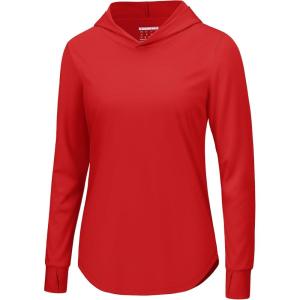 imageTACVASEN Womens UPF 80 UV Protection Hoodie Lightweight Long Sleeves Quick Dry Fishing Running Workout Shirt OutdoorRed