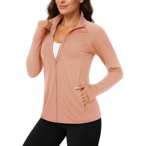 imageTACVASEN Womens Workout Jackets Lightweight Athletic Jacket Zip Up UPF 50 UV Protection Long Sleeve Sun ShirtApricot
