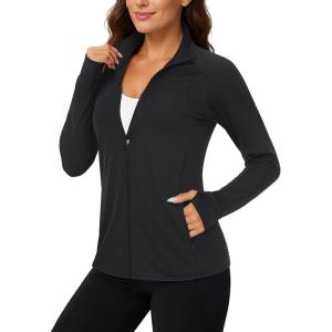 imageTACVASEN Womens Workout Jackets Lightweight Athletic Jacket Zip Up UPF 50 UV Protection Long Sleeve Sun ShirtBlack