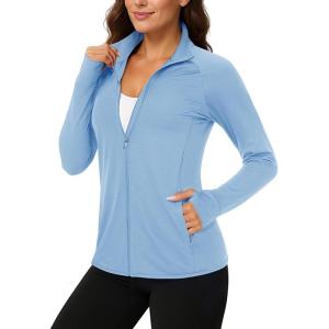 imageTACVASEN Womens Workout Jackets Lightweight Athletic Jacket Zip Up UPF 50 UV Protection Long Sleeve Sun ShirtBlue