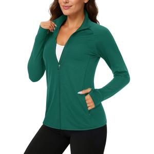 imageTACVASEN Womens Workout Jackets Lightweight Athletic Jacket Zip Up UPF 50 UV Protection Long Sleeve Sun ShirtEgreen