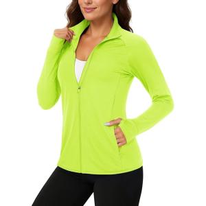 imageTACVASEN Womens Workout Jackets Lightweight Athletic Jacket Zip Up UPF 50 UV Protection Long Sleeve Sun ShirtFgreen