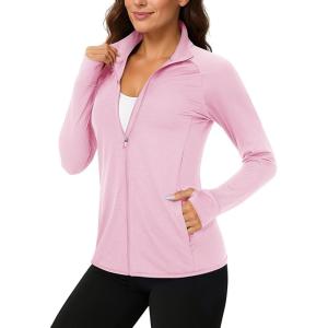 imageTACVASEN Womens Workout Jackets Lightweight Athletic Jacket Zip Up UPF 50 UV Protection Long Sleeve Sun ShirtLight Pink