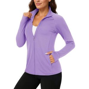 imageTACVASEN Womens Workout Jackets Lightweight Athletic Jacket Zip Up UPF 50 UV Protection Long Sleeve Sun ShirtLight Purple