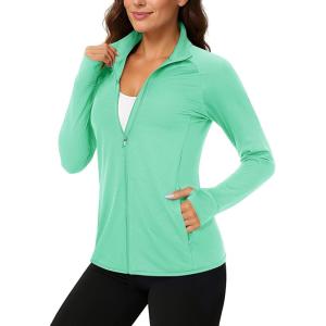 imageTACVASEN Womens Workout Jackets Lightweight Athletic Jacket Zip Up UPF 50 UV Protection Long Sleeve Sun ShirtMint Green