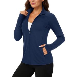 imageTACVASEN Womens Workout Jackets Lightweight Athletic Jacket Zip Up UPF 50 UV Protection Long Sleeve Sun ShirtNavy