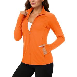 imageTACVASEN Womens Workout Jackets Lightweight Athletic Jacket Zip Up UPF 50 UV Protection Long Sleeve Sun ShirtOrange