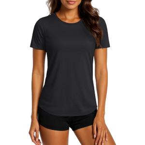imageTACVASEN Womens Workout Shirt Short Sleeve UPF 80 Sun Protection Shirts Moisture Wicking TopsBlack