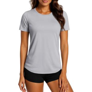 imageTACVASEN Womens Workout Shirt Short Sleeve UPF 80 Sun Protection Shirts Moisture Wicking TopsBright Gray