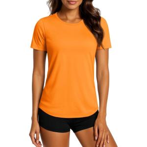 imageTACVASEN Womens Workout Shirt Short Sleeve UPF 80 Sun Protection Shirts Moisture Wicking TopsFresh Orange